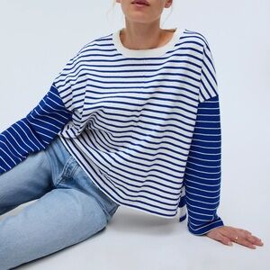 Madewell Women's Easy Long-Sleeve Rugby Blue and White Striped Shirt